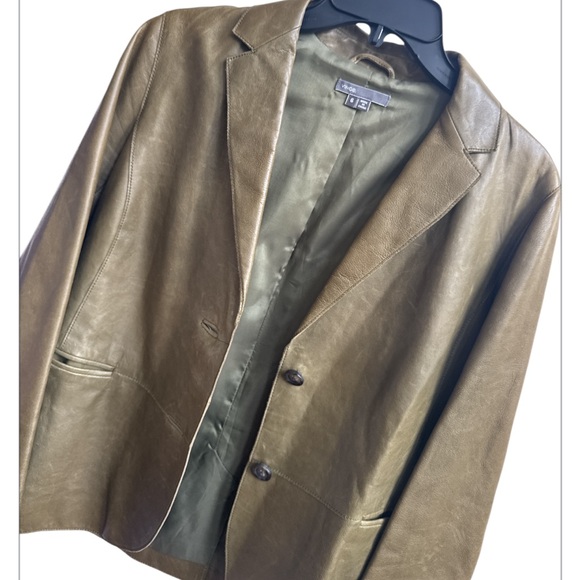 VINCE Saddle Olive Green Leather Jacket Size 6 - Picture 4 of 11